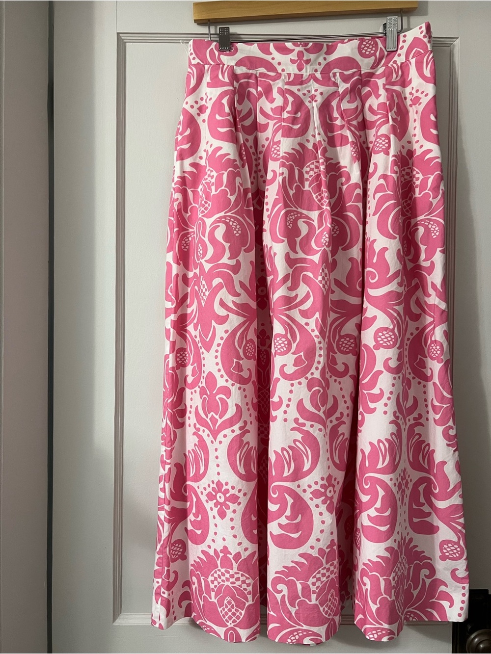 Talbots Pink and White A-Line Floral Midi Skirt